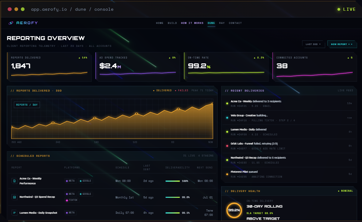 Dune local reporting tool interface